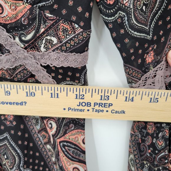 Free People Paisley Kimono Smocked Moonlight Bay Dress Mesh Belle Sleeve 2 Women - Picture 14 of 15